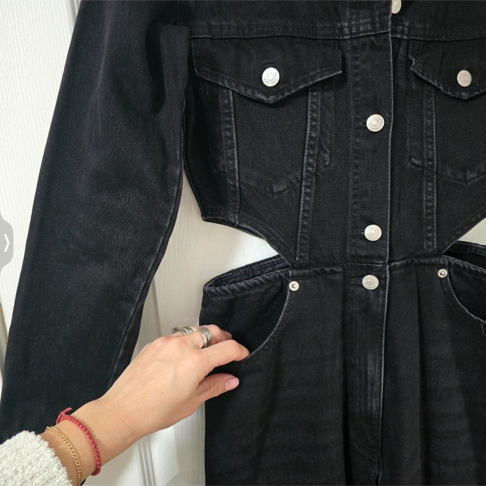 Zara Black Button-Front Denim Jumpsuit - Picture 8 of 9